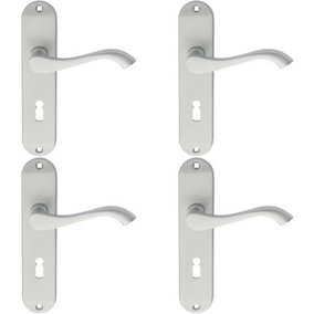 4x PAIR Curved Handle on Chamfered Lock Backplate 180 x 40mm Satin Chrome