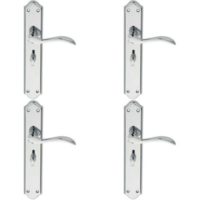 4x PAIR Curved Handle on Long Bathroom Backplate 245 x 45mm Polished Chrome