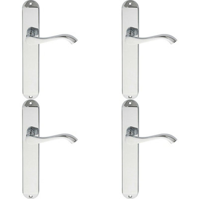 4x PAIR Curved Handle on Long Slim Latch Backplate 241 x 40mm Polished Chrome