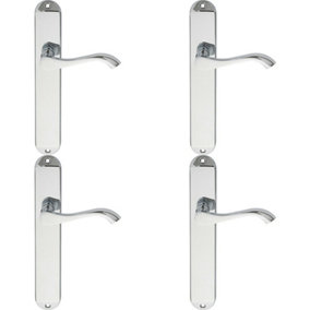 4x PAIR Curved Handle on Long Slim Latch Backplate 241 x 40mm Polished Chrome