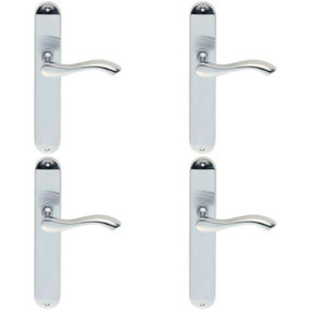 4x PAIR Curved Handle on Long Slim Latch Backplate 241 x 40mm Satin Chrome