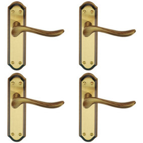 4x PAIR Curved Handle on Sculpted Latch Backplate 180 x 48mm Florentine Bronze