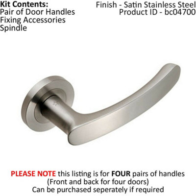 4x PAIR Curved Handle with Rounded Ends Concealed Fix Round Rose Satin ...