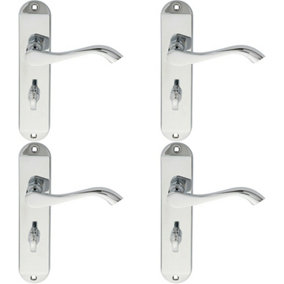 4x PAIR Curved Lever on Chamfered Bathroom Backplate 180 x 40mm Polished Chrome