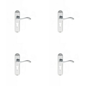 4x PAIR Curved Lever on Chamfered Euro Lock Backplate 180 x 40mm Polished Chrome