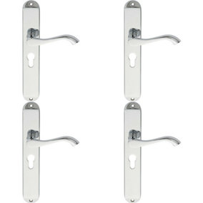 4x PAIR Curved Lever on Long Slim Euro Lock Backplate 241 x 40mm Polished Chrome