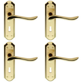 4x PAIR Curved Lever on Sculpted Edge Backplate 180 x 48mm Satin/Polished Brass