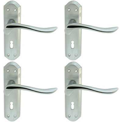 4x PAIR Curved Lever on Sculpted Edge Backplate 180 x 48mm Satin/Polished Chrome