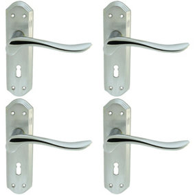 4x PAIR Curved Lever on Sculpted Edge Backplate 180 x 48mm Satin/Polished Chrome