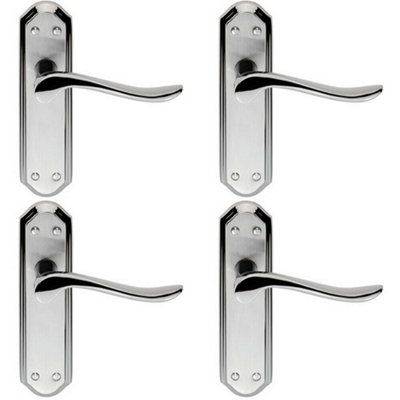 4x PAIR Curved Lever on Sculpted Latch Backplate 180 x 48mm Dual Chrome DIY at B&Q