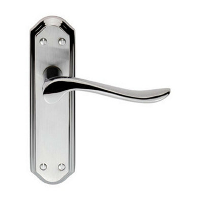 4x PAIR Curved Lever on Sculpted Latch Backplate 180 x 48mm Dual Chrome
