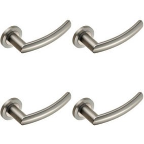 4x PAIR Curved Round Bar Handle on Round Rose Concealed Fix Satin Steel
