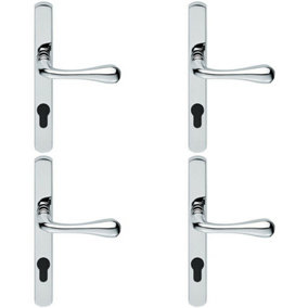 4x PAIR Flared Lever on Narrow Euro Lock Backplate 208 x 26mm Polished Chrome