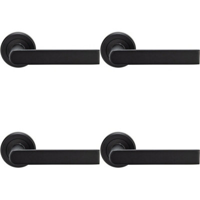 4x PAIR Flat Rectangular Bar Handle on Round Rose Concealed Fix Matt Black