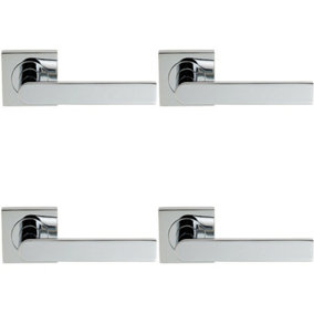 4x PAIR Flat Rectangular Bar Lever on Square Rose Concealed Fix Polished Chrome