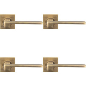 4x PAIR Flat Squared Bar Handle on Square Rose Concealed Fix Antique Brass