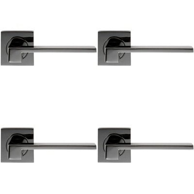 4x PAIR Flat Squared Bar Handle on Square Rose Concealed Fix Black Nickel