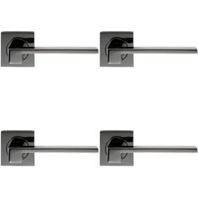 4x PAIR Flat Squared Bar Handle on Square Rose Concealed Fix Black Nickel