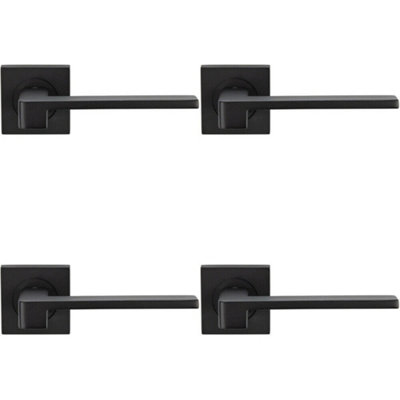 4x PAIR Flat Squared Bar Handle on Square Rose Concealed Fix Matt Black