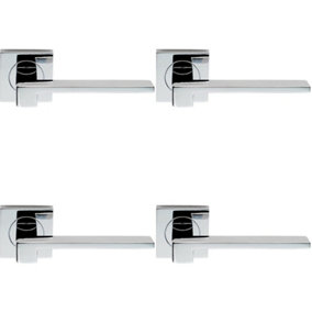 4x PAIR Flat Squared Bar Handle on Square Rose Concealed Fix Polished Chrome