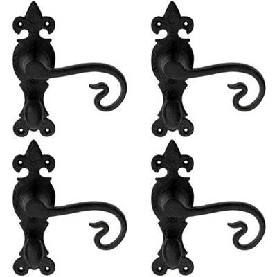 4x PAIR Forged Curled Handle on Bathroom Backplate 167 x 51mm Black Antique