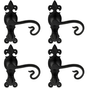 4x PAIR Forged Curled Handle on Bathroom Backplate 167 x 51mm Black Antique