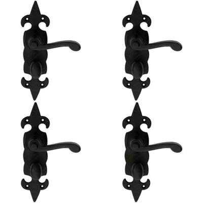 4x PAIR Forged Scroll Handle on Bathroom Backplate 206 x 57mm Black Antique
