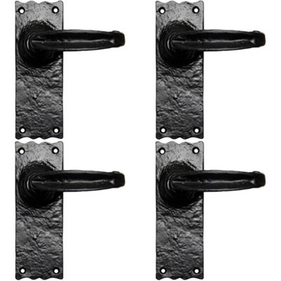 4x PAIR Forged Straight Lever Handle on Latch Backplate 155 x 55mm Black Antique