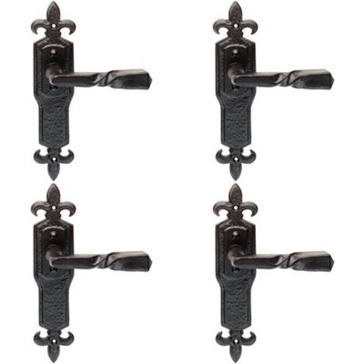 4x PAIR Forged Twisted Ornate Lever on Latch Backplate 226 x 50mm Black Antique