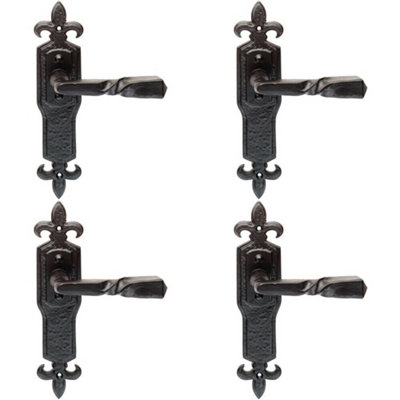 4x PAIR Forged Twisted Ornate Lever on Latch Backplate 226 x 50mm Black Antique