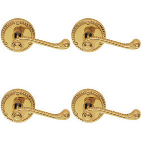 4x PAIR Georgian Scroll Handle on Round Rose Rope Design Pattern Polished Brass