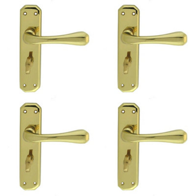 4x PAIR Heavy Duty Lever on Angular Bathroom Backplate 180 x 40mm Polished Brass