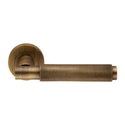 4x PAIR Knurled Grip Round Bar Handle on Round Rose Concealed Fix Antique Brass