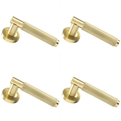 4x PAIR Knurled Grip Round Bar Handle on Round Rose Concealed Fix Satin ...