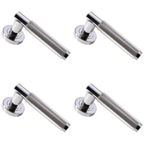 4x PAIR Knurled Grip Round Bar Lever on Round Rose Concealed Fix Polished Nickel