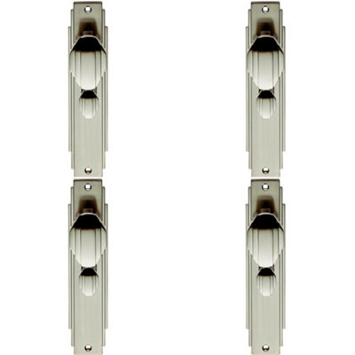 4x PAIR Line Detailed Door Knob on Bathroom Backplate 205 x 45mm Satin Nickel