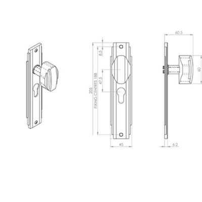 4x PAIR Line Detailed Door Knob on Euro Lock Backplate 205 x 45mm Chrome