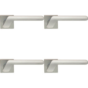 4x PAIR Modern Angled Handle on Square Rose Concealed Fix Satin Chrome