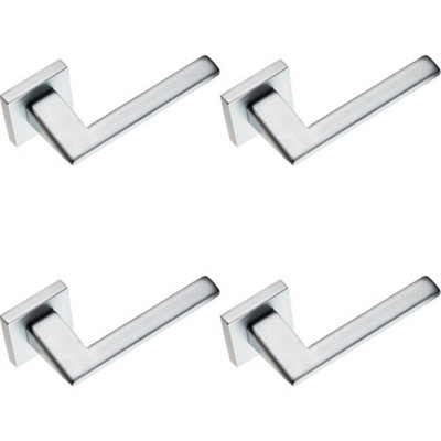 4x PAIR Modern Flat Bar Handle on Square Rose Concealed Fix Satin Chrome