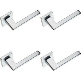 4x PAIR Modern Flat Bar Handle on Square Rose Concealed Fix Satin Chrome