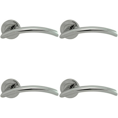 4x PAIR Oval Shaped Arched Bar Handle Concealed Fix Round Rose Polished Chrome