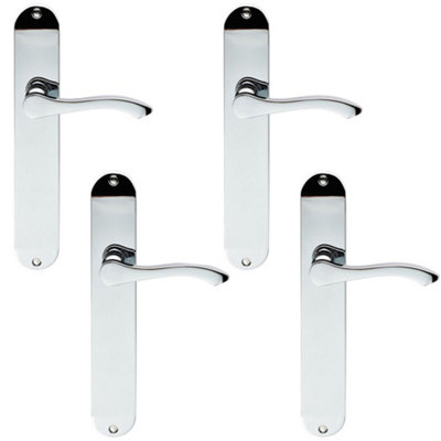 4x PAIR Polished Chrome Curved Door Handle 242 x 40mm Scroll Lever Latch Backplate