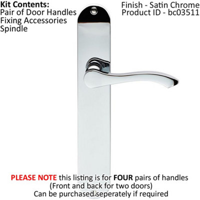 4x PAIR Polished Chrome Curved Door Handle 242 x 40mm Scroll Lever Latch Backplate