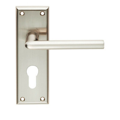 4x PAIR Rounded Lever on Euro Lock Backplate Handle 150 x 50mm Satin Nickel