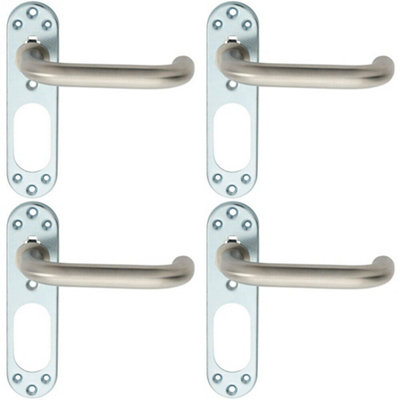 4x PAIR Safety Lever on Steel Inner Backplate 168mm Door Handle Satin Steel
