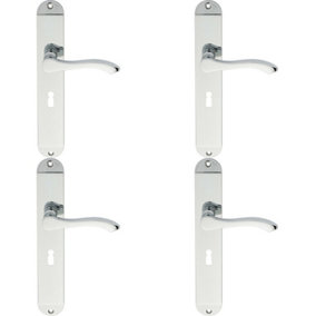 4x PAIR Scroll Lever Door Handle on Lock Backplate 242 x 40mm Polished Chrome