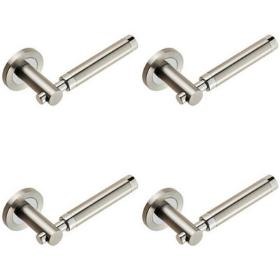 4x PAIR Sectional Round Bar Lever Concealed Fix Round Rose Polished Satin Steel