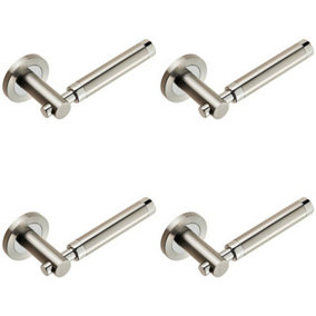 4x PAIR Sectional Round Bar Lever Concealed Fix Round Rose Polished Satin Steel