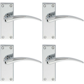 4x PAIR Slim Arched Door Handle on Latch Backplate 150 x 43mm Polished Chrome