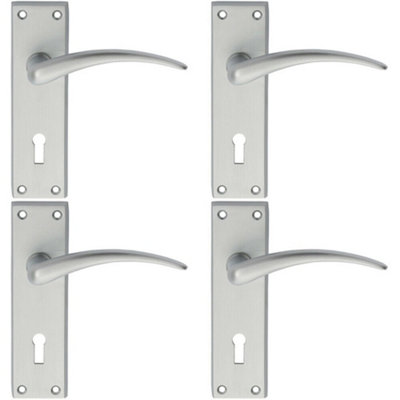 4x PAIR Slim Arched Door Handle on Lock Backplate 150 x 43mm Satin Chrome Price Comparisons | Compare The Build